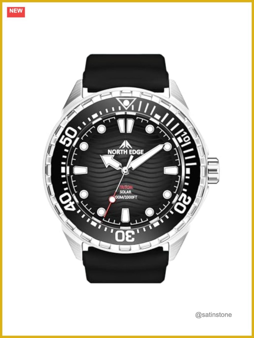 Men's Solar Dive Watch 300M Water Resistant Luminous Analog Silicone Strap